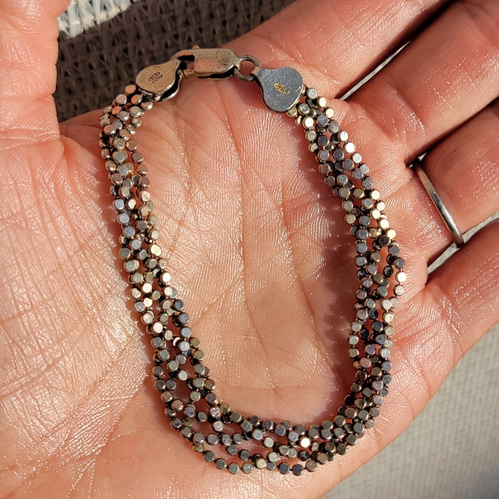 Solid 925 sterling silver MILOR ITALY triple beaded strand dots silver, rose gol